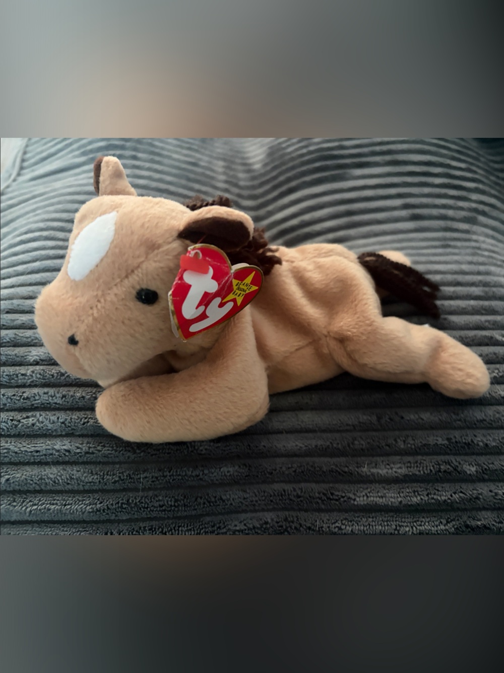 Ty Tan Plush Pony with Brown Mane and White Forehead Spot